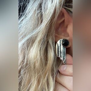 Sterling Silver Black Onyx Wing Stud Earrings vintage